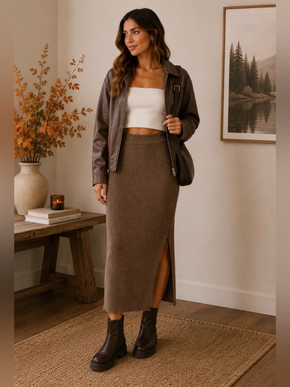 Sage the Label Kalli NWT Ribbed Knit Midi Skirt Olive Size S